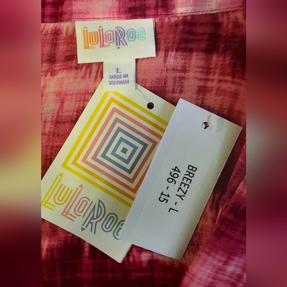 LuLaRoe Red and Pink Wrap Tunic with Mandarin Collar - Picture 7 of 7